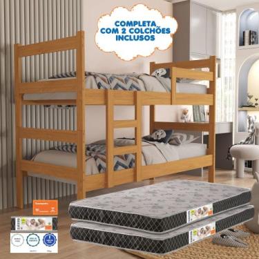 Imagem de Cama Beliche Solteiro Grecia Mdf Com 2 Colchao D20 Conforto Nature - M