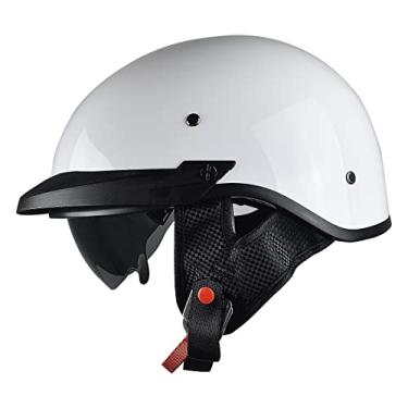 Imagem de ELCYCO Capacete De Motocicleta Com Viseira Solar, Capacete De Motocicleta Para Homens E Mulheres, Capacete Para Scooter Adulto, Quadriciclo, Cruzador, Aprovado Pelo Dot (Branco, Médio)