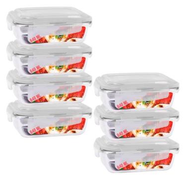 Imagem de Pote de Vidro p/ Marmita Forno Freezer Airfryer 640ML c/ Tampa 7 un - 