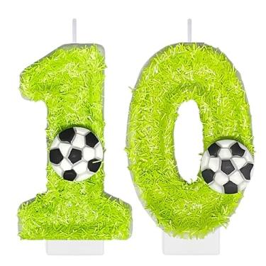 Imagem de Número de velas de aniversário de futebol para bolo, vela verde número 10, topo de bolo de futebol para decoração de festa de aniversário, suprimentos de lembrancinhas