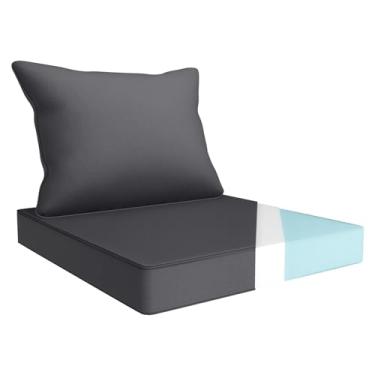 Imagem de YIJIAN HOME Conjunto de almofadas para assento externo 55 x 55 cm, à prova d'água, resistente ao desbotamento, almofadas para móveis de pátio com alça e alças ajustáveis para assento de vime e sofá