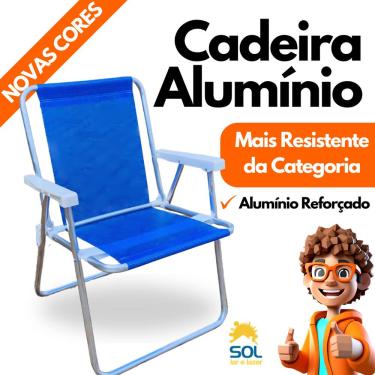 Imagem de Cadeira de Praia em Alumínio Reforçado Cores Lisas Diversas Tecido Sannet