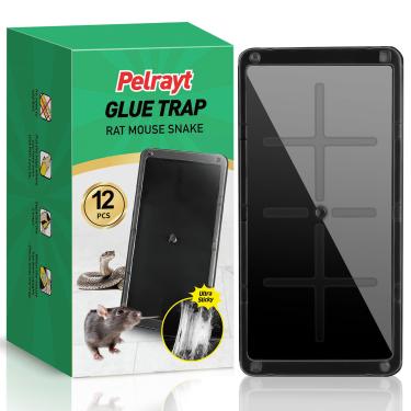 Imagem de Pelrayt Armadilhas para mouse com cola interna para casa, armadilha de rato - pacote com 12, armadilhas de cola grandes e resistentes para controle seguro de pragas domésticas. Placas adesivas