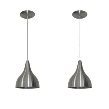 Imagem de Kit 02 Lustres Luminarias Pendente Modelo Funil Alumínio Escovado 23cm