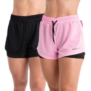Imagem de 2 Shorts Academia Duplo Feminino Com Bolso Dryfit Bermuda Para Treino 