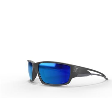 Imagem de Edge SK118 Kazbek Óculos de segurança envolvente, antiarranhões, antiderrapante, UV 400, grau militar, compatível com ANSI/ISEA e MCEPS, 12,8 cm de largura, armação preta/lente espelhada azul