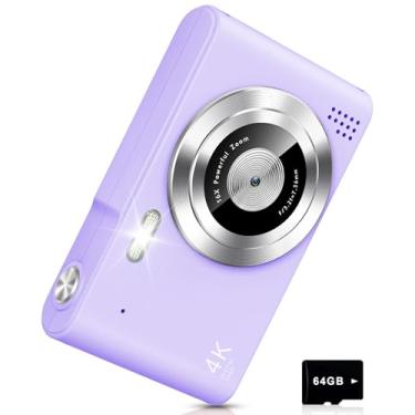 Imagem de Câmera digital, câmera para crianças, câmeras digitais UHD 4K 48 MP apontar e fotografar com cartão SD de 64 GB e zoom digital 16X antivibração, pequeno presente compacto e portátil para meninos,
