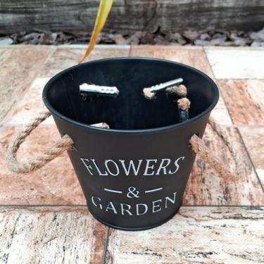 Imagem de Cachepot Flowers Garden Plástico com Alça de Sisal Natural tamanho méd