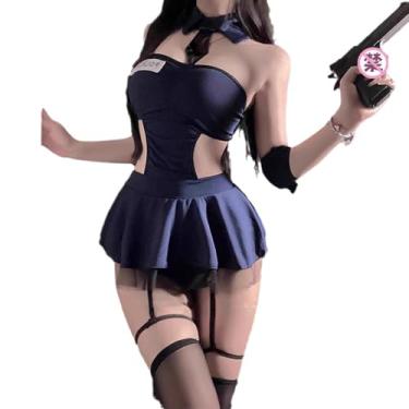 Imagem de QNCLO Roupa íntima feminina cosplay aeromoça japonesa anime marinheiro justo justo abraçando o quadril saia (azul)