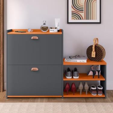 Imagem de Genérico, Sapateira Organizadora Quarto Closet Hall de Entrada Banco 2 Portas Basculantes Puxador Concha Milano - Cinza/Cinamomo