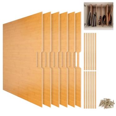 Imagem de 6 divisórias de armário de madeira para assadeiras, divisórias de armário de cozinha DIY com 12 lâminas deslizantes e 36 parafusos, fácil instalação e limpeza, divisórias de bandeja de madeira para