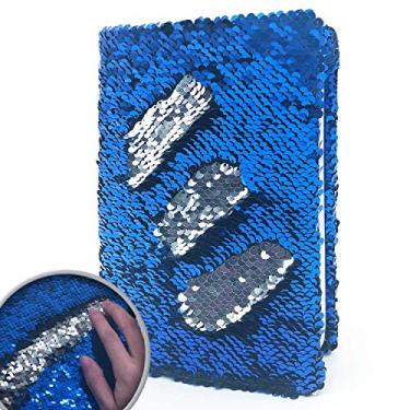 Imagem de EverCreatives Caderno mágico reversível de lantejoulas para meninas azul a prata, diário secreto infantil personalizado tamanho A5 160 páginas pautadas..