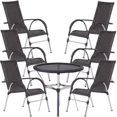 Imagem de  6 Cadeiras Vênus Alumínio e Mesa com Tampo Tramado para Jardim Piscina e Área Trama