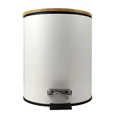 Imagem de Lixeira Com Pedal Branca 5 Litros Com Tampa De Bambu - Praticidade E Elegância Para Sua Casa Ou Escritório - Wincy - IXA020222