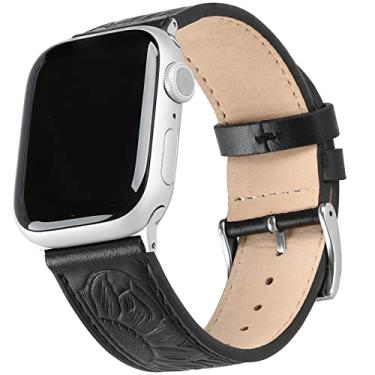 Imagem de Deeplus Para Apple Watch Band 41 mm / 40 mm / 38 mm Series 8/7/SE/6/5/4/3/2/1, pulseira de couro cowboy com girassol de substituição Western Apple Watch Retro para iWatch homens e mulheres, preto/prata