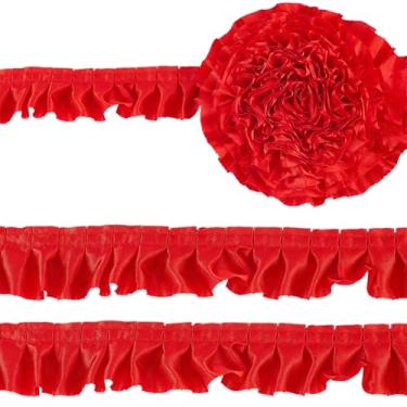 Imagem de GORGECRAFT Fita de cetim com borda de babados de 10,9 metros de largura 3,5 cm de largura reunir tecido plissado franja guarnição de renda fita de acabamento de borda de renda de poliéster decoração