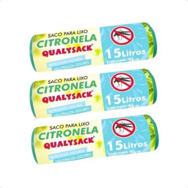Imagem de Combo 3 Saco De Lixo Pia e Banheiro com Aroma Citronela 60 Un - 15L - 