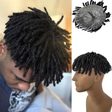 Imagem de GOODGH Afro Braids Toupee Para Homens Negros Todo Pu Kinky Twist Crochê Cabelo Humano Peça Peruca Masculina (6Mm-#1 Preto Azeviche, 8''X10'')