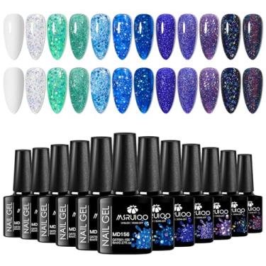 Imagem de MSRUIOO Conjunto De Esmaltes Em Gel Com 12 Peças, Kit Glitter Refletivo, Branco, Azul, Verde, Roxo, Preto, Imersão Uv, Arte, Design, Manicure Faça Você Mesmo, Presentes Para Mulheres