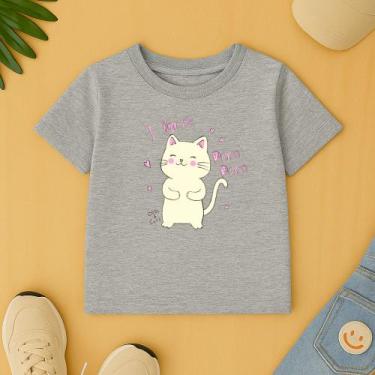 Imagem de Camiseta Algodão Infantil Estampa Gatinho I Love Pom Pom Lã Fofo Modin