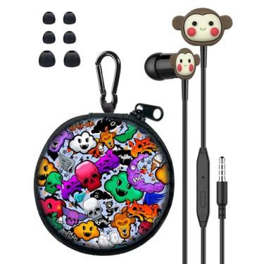 Imagem de GOGOSINIS Fones de ouvido infantis para escola com capa, fones de ouvido com fio com pontas pequenas, fones de ouvido intra-auriculares com microfone, estojo de transporte e mosquetão, fones de ouvido