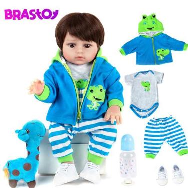Imagem de Bebê Reborn Boneco Menino Girafa Realista Brastoy Corpo Silicone Pode 