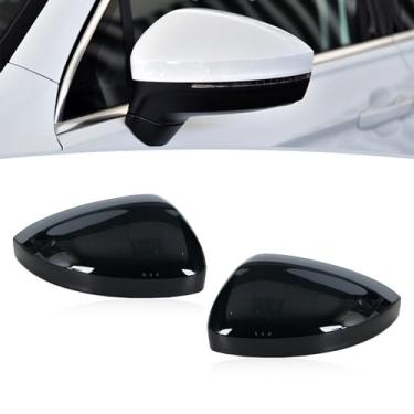 Imagem de JESYMBX Para VW Tiguan 2017 2018 2019 2020 Tampa da tampa do espelho retrovisor da porta da asa do automóvel moldura do espelho retrovisor lente de vidro luz de volta 1 par esquerdo e direito preto