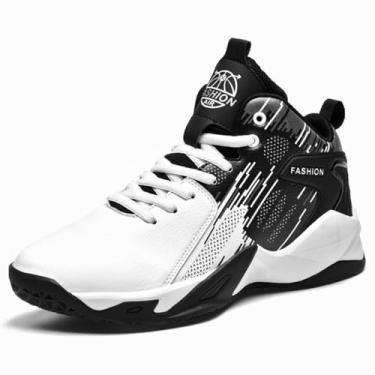 Imagem de Tênis de basquete masculino de cano alto, botas de basquete antiderrapantes da moda(White,37 BR)
