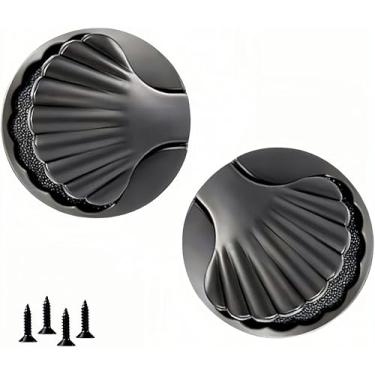 Imagem de Par de puxadores ocultos de liga de alumínio em forma de concha puxador de gaveta embutido para janelas armários porta de móveis, parafusos livres (cinza escuro, diâmetro externo: 45 mm/1,77 polegadas