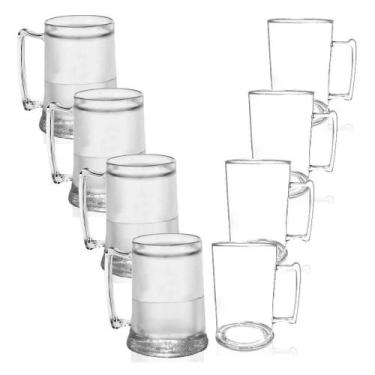 Imagem de Kit 4 Canecas Gel E 4 Canecas Chopp Acrílico Ps Transparentes - Krysta