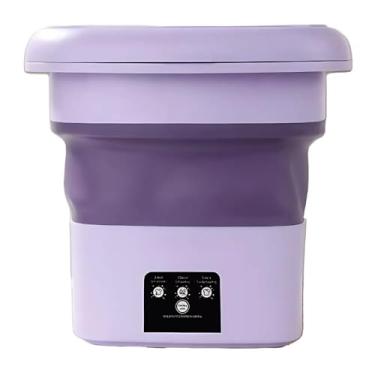 Imagem de Mini máquina de lavar roupa dobrável portátil moderna máquina de lavar automática roupa interior de viagem (ROXA COM CESTO 6,5L)