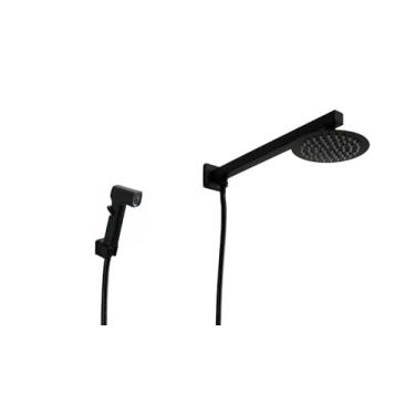 Imagem de Ducha Chuveiro Redondo Preto 15 cm com Chuveirinho Manual ABS