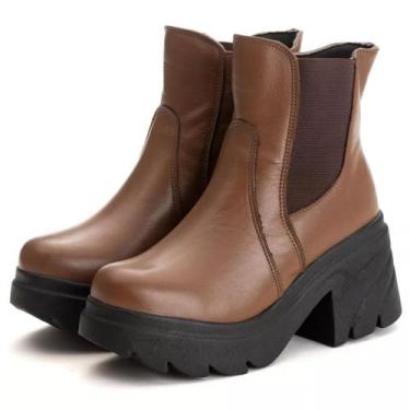 Imagem de Bota Coturno Chelsea Feminina Couro Legitimo, Mouro, 36