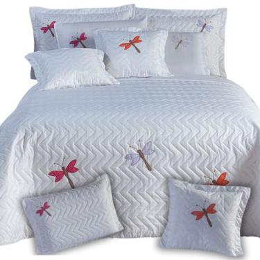 Imagem de Kit Cobre Leito Casal Padrão 3Pçs Bordado Libélula Toque Artesanal - M