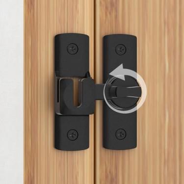 Imagem de Fechadura de porta de celeiro de 90/180 graus, trava deslizante de porta de celeiro de 7 cm, trava de portão deslizante para armários, porta de celeiro, banheiro, portas de jardim (preto-1 peça)