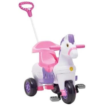 Imagem de Triciclo Infantil Potó Rosa com Pedal e Empurrador Calesita 1012, Bran