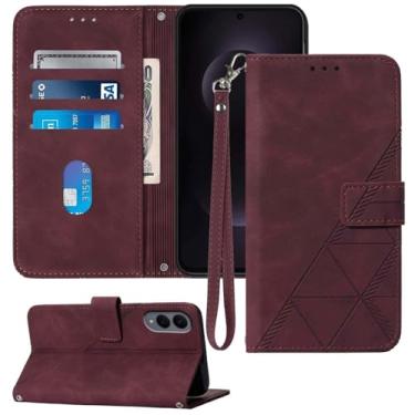 Imagem de Moment Dextrad Capa carteira para celular S25 Edge, compartimento para cartão com alça de pulso TPU para proteção interna, capa flip de couro PU para Samsung Galaxy S25 Edge (vermelha)