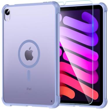 Imagem de OWKEY Capa magnética para iPad mini 7 A17 Pro 2024/iPad mini 6 2021 8,3 polegadas, iPad mini 7ª/6ª geração para Magsafe com vidro temperado, [militar à prova de choque] Capa traseira translúcida fina