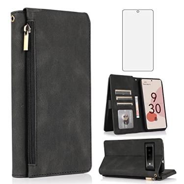 Imagem de Asuwish Capa carteira compatível com Google Pixel 6A 5G 2022, protetor de tela de vidro temperado e zíper retrô de couro, suporte para cartão, acessórios para celular Pixel6A feminino e masculino