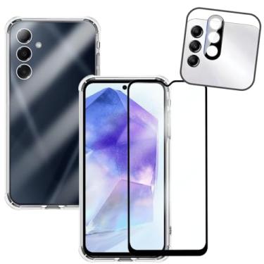 Imagem de Kit Capinha Antishock Transparente + Película de Vidro 3D Protetor de Lente para Samsung Galaxy A55