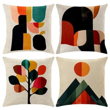 Imagem de BVBOX Pacote de 4 capas de almofada quadradas - fronhas decorativas macias para sofá, sofá, pátio, quarto - padrão colorido moderno 45 x 45 cm (geometria, 18 x 18)
