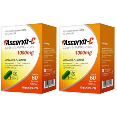 Imagem de KIT 2X Ascorvit-C 1000mg (Vitamina C + Zinco) 60 Cápsulas - Maxinutri