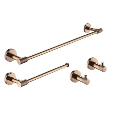 Imagem de Conjunto de banheiro em aço inoxidável 304 ouro rosa - barra de toalha e suporte para papel higiênico - kit completo para montagem em parede, conjunto de 4 peças
