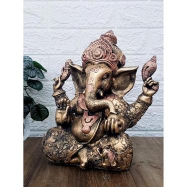 Imagem de Estátua Grande Decorativa da Deusa Ganesha Símbolo de Sorte e Fortuna com Mandala Dourada(Ouro com detalhe bronze)