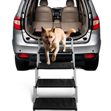 Imagem de Escadas de cachorro extra largas para carro - Rampas dobráveis com superfície antiderrapante, degraus portáteis para carros, SUVs, caminhões, suporta até 113 kg