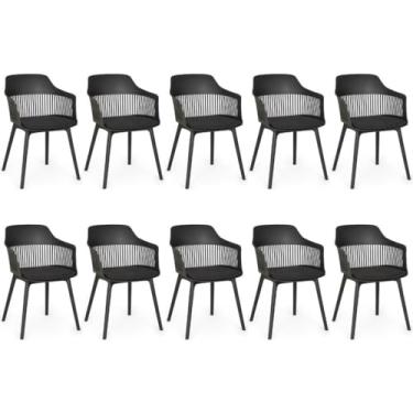 Imagem de Conjunto 10 Cadeiras Estofadas para Sala de Jantar - Design Moderno e Confortável (Preto)