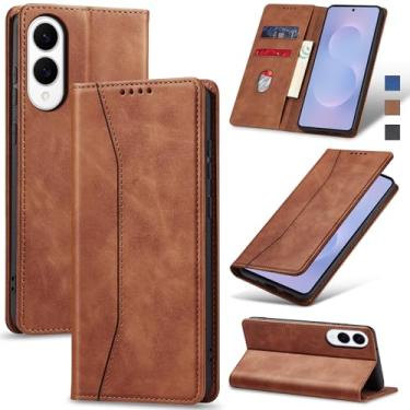 Imagem de Jasonyu Flip Carteira Capa para Samsung Galaxy S25 Edge,Capinha Folio Magnética de Couro com Suporte para Cartão,Suporte para Chute - Protetora Durável de TPU à Prova de Choque para Telefone,Marrom