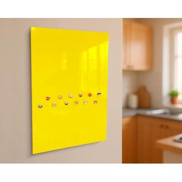 Imagem de Quadro Painel 45x70cm GRANDE Para Fotos, Recados, Notas - Mural Metálicos Para Imãs - Mural de Fotos 12 imãs + 1 Caneta (Amarelo)