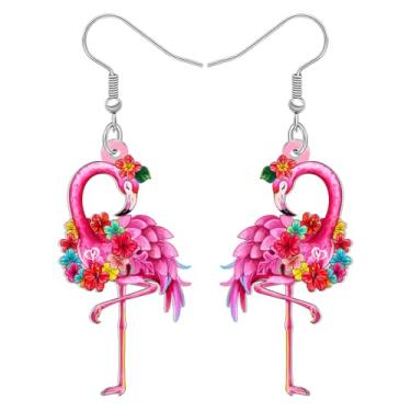 Imagem de DALANE Brincos com pingente de flamingo rosa tropical havaiano fofo acrílico estilo ilha engraçado joias de verão presentes de pássaros para mulheres amantes de pássaros, acessórios de férias na praia