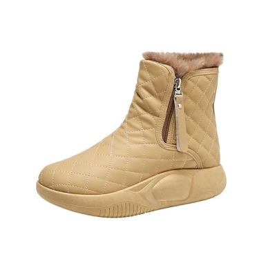 Imagem de Botas de Neve Femininas Confortáveis com Sola Grossa Antiderrapantes E Quentes Moda Botas Curtas com Zíper à Prova D'água para Trilhas de Caminhada Tr, cáqui, 37